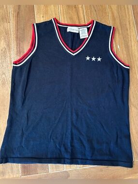 Vintage- white stag Navy Sleeveless  Tank with Red and White Trim. Medium.